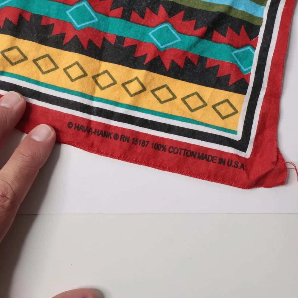 Hav-A-Hank Vintage Southwestern Bandana Red Geometric Aztec Cotton Made in USA‎